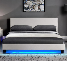 White PU bed with smart LED packed in one box