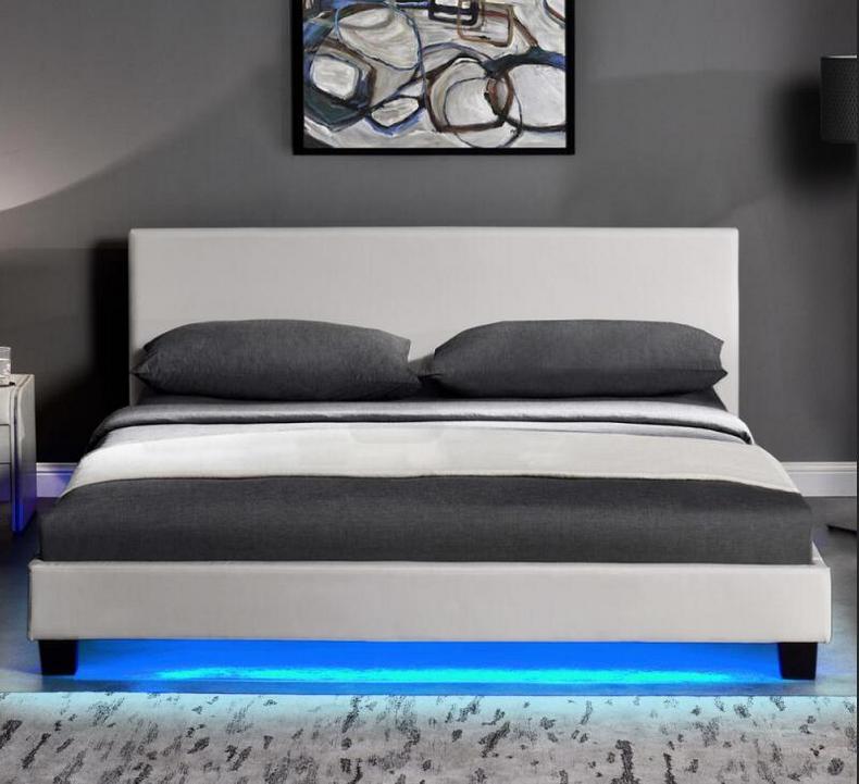 White PU bed with smart LED packed in one box