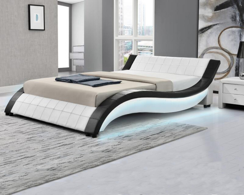 Modern Design Popular PU bed with LED on Side Board