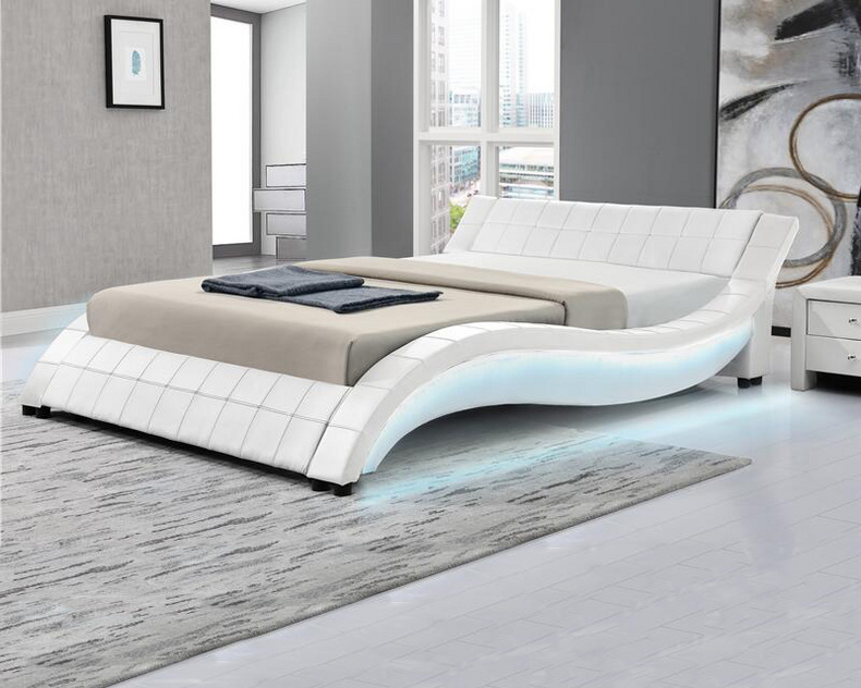 Modern Design Popular PU bed with LED on Side Board