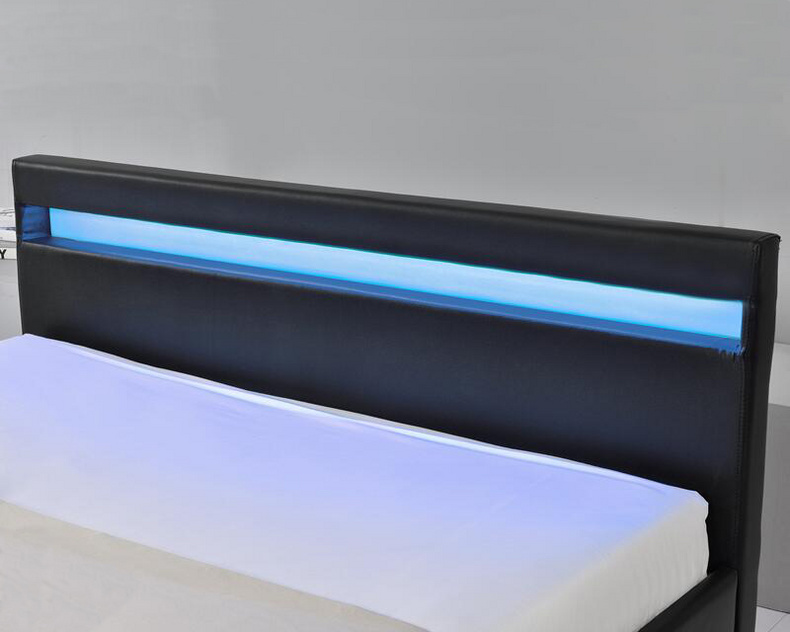 Black PU storage bed with LED on headboard