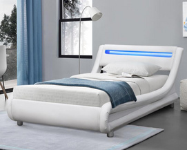 Modern curve design Single PU bed with led on Headboard