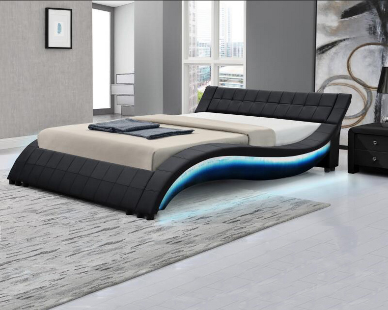 Modern Design Popular PU bed with LED on Side Board