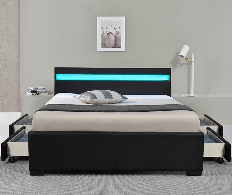 Black PU storage bed with LED on headboard