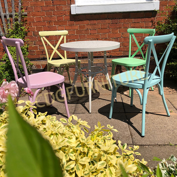 Big Size Stackable Metal Outdoor Garden Patio Chairs Coffee Shop Restaurant Bistro Chairs With Cross Back 657BS-H45-ALU