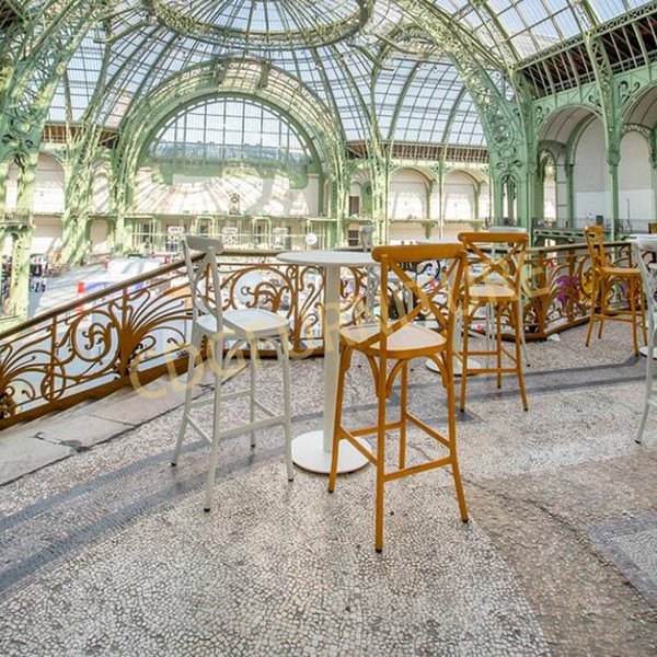 Wholesale Restaurant High Back Tall Stool Antique Bar Furniture French Bistro Chairs Metal Acrylic Bar Stool 657-H75-ALU