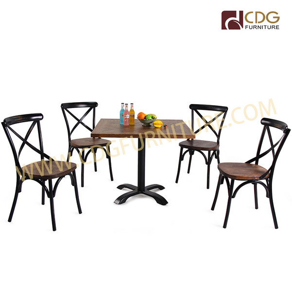 Latest Design Metal Steel Frame Not Pu Wooden Seat Dinning Chair Stackable Classic Bistro Solid Wood Seat Dinner Chair 657-H45-STW