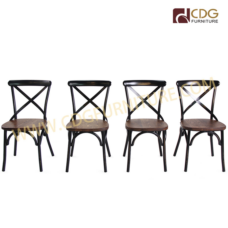 Latest Design Metal Steel Frame Not Pu Wooden Seat Dinning Chair Stackable Classic Bistro Solid Wood Seat Dinner Chair 657-H45-STW