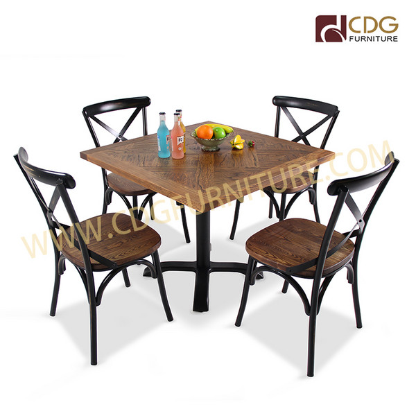 Latest Design Metal Steel Frame Not Pu Wooden Seat Dinning Chair Stackable Classic Bistro Solid Wood Seat Dinner Chair 657-H45-STW