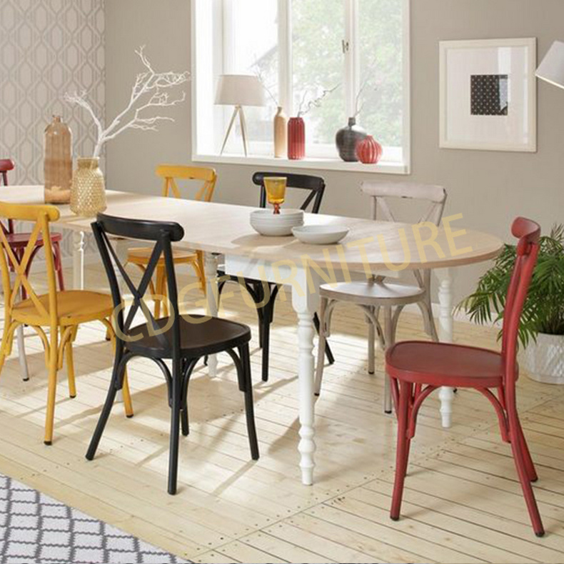 Home Cafe Aluminium Stacking Cross Back Vintage Industrial Other Metal Indoor Use Resturant Furniture Chair