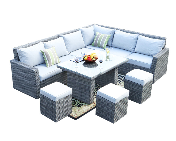 7 Seater Rattan Garden L Shaped Sofa Table Set Outdoor Wicker Patio Furniture   PAS-1403(Brown)