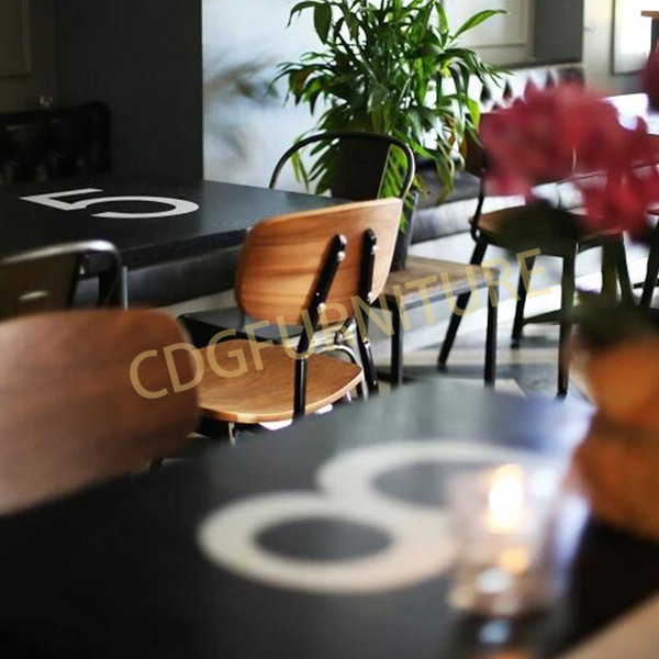 Dining Room Chairs Stacking Metal Industrial Loft Furniture Amazing Modern Design Restaurant Metal Frame Chair With Wood Seat  658A-H45-STW