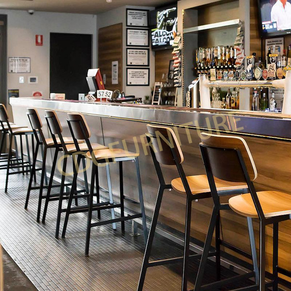 New Modern Metal Bar Stool Chair Wholesale Industrial Design Wooden Bar Stool For Bistro Cafe Shop Concept  705-H75-STWPU