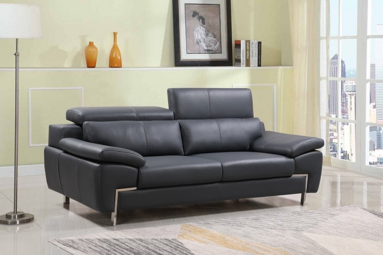 Dark Grey Leather Two-seater Sofa