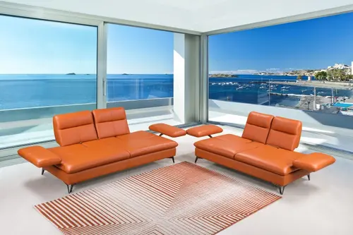 Modern Orange Leather Sofa Bed