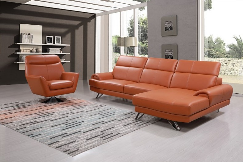 Modern Orange Leather Sofa