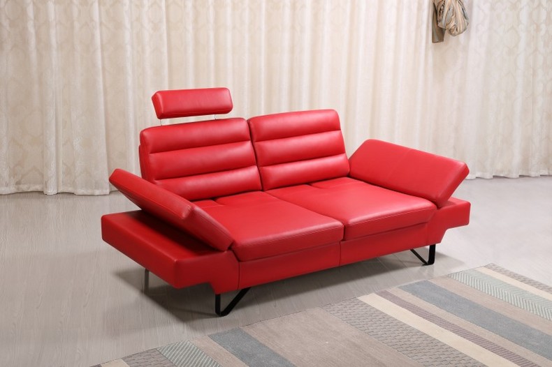 Red Exquisite Leather Sofa with Storage Space