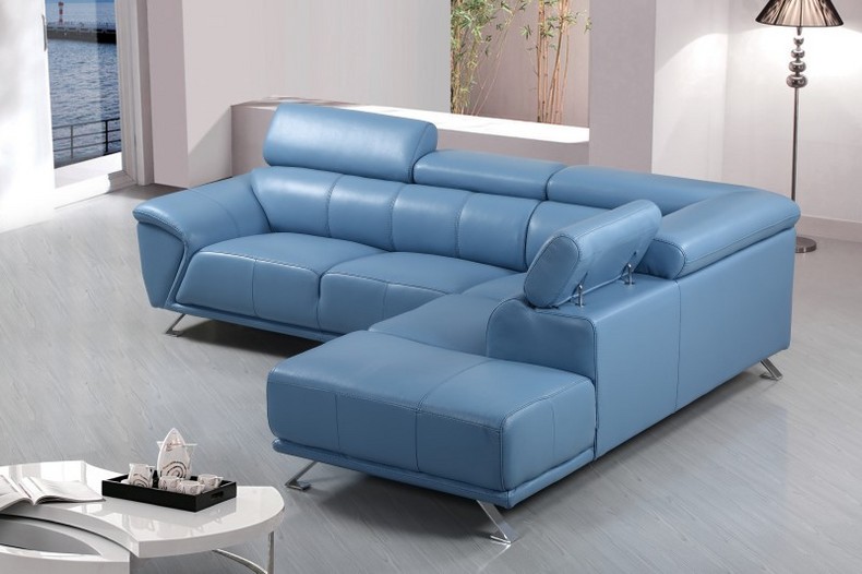 Modern Exquisite Blue Leather Corner Sofa