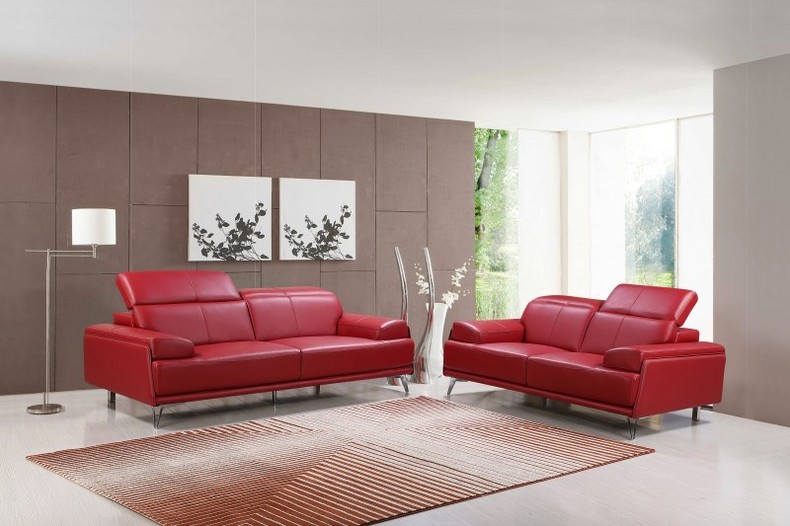 New Red Leather Two-seater Sofa