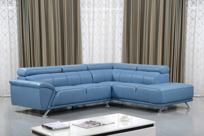 Modern Exquisite Blue Leather Corner Sofa