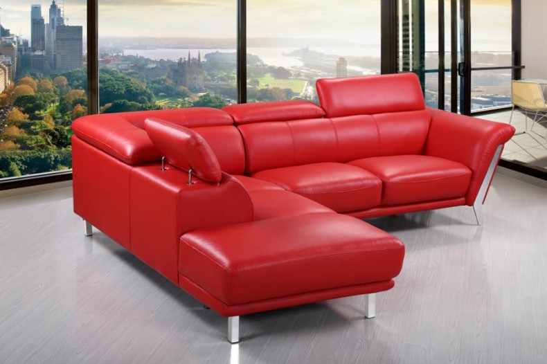 Red Fashionable Leather Corner Sofa