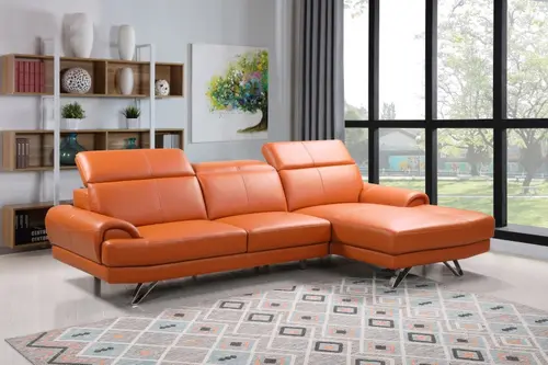 Modern Orange Leather Sofa