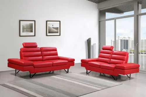Red Exquisite Leather Sofa with Storage Space