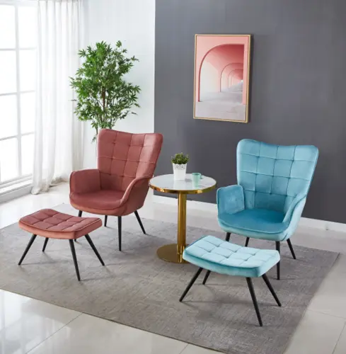 Modern Style Velvet Chair With Rubber Wood Legs Velvet Accent Chairs
