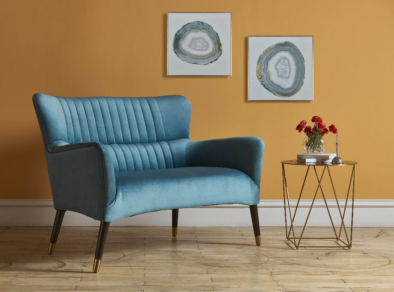 2269-2-L Settee Living Room Lounge Upholstered Solid Wood Blue Velvet Fabric Loveseat Sofa NY