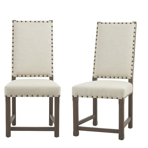 3219 Oak Wooden A Restaurant Brass Nail Linen Dining Chair