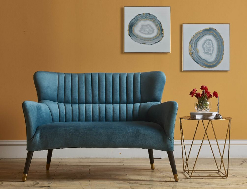 2269-2-L Settee Living Room Lounge Upholstered Solid Wood Blue Velvet Fabric Loveseat Sofa NY