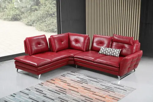 American Style Fashionable Red Leather Corner Sofa