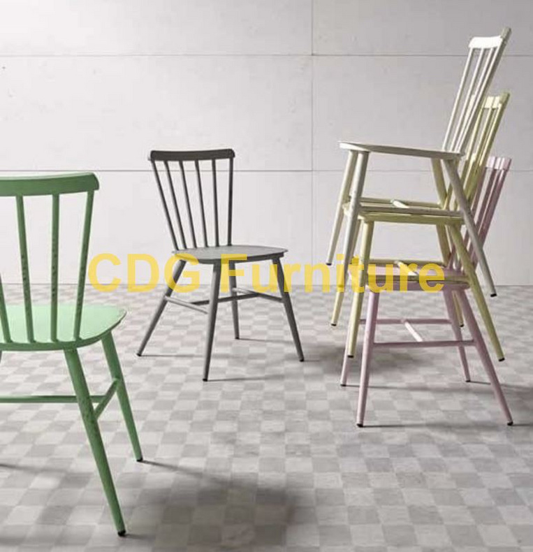 Factory Wholesale New Design Stacking Restaurant Cafe Dining Chair Antique Retro Vintage No Folded Metal Dinner Windsor Chair  737S-H45-ALU