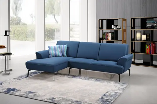 Blue Fabric L-shaped Sofa