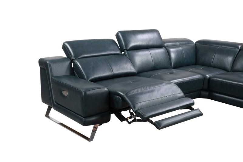 Electric Blue Leather Functional Sofa
