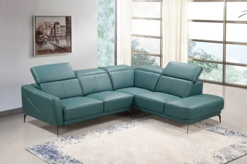 Modern Light Blue Leather Corner Sofa