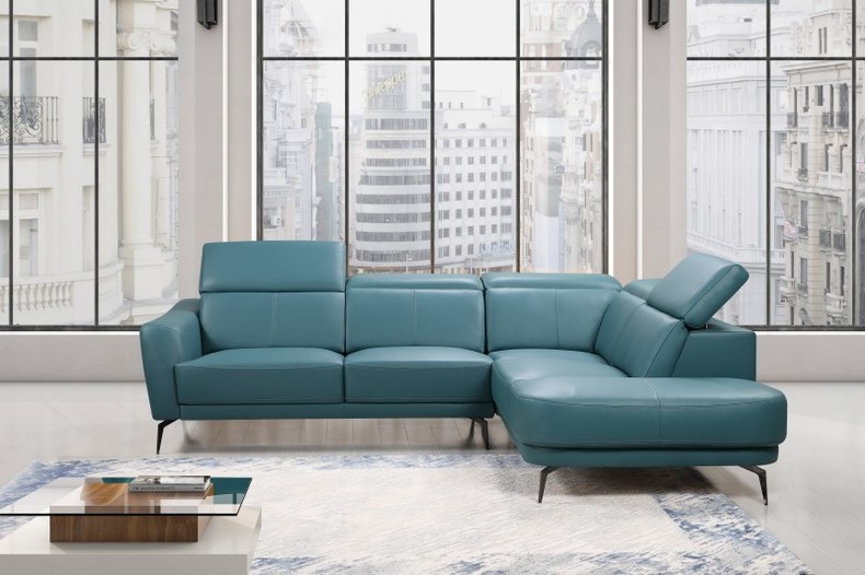 Modern Light Blue Leather Corner Sofa