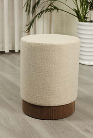 Beige polyester round velvet stool pouf storage 2020 poof ottoman with wood base