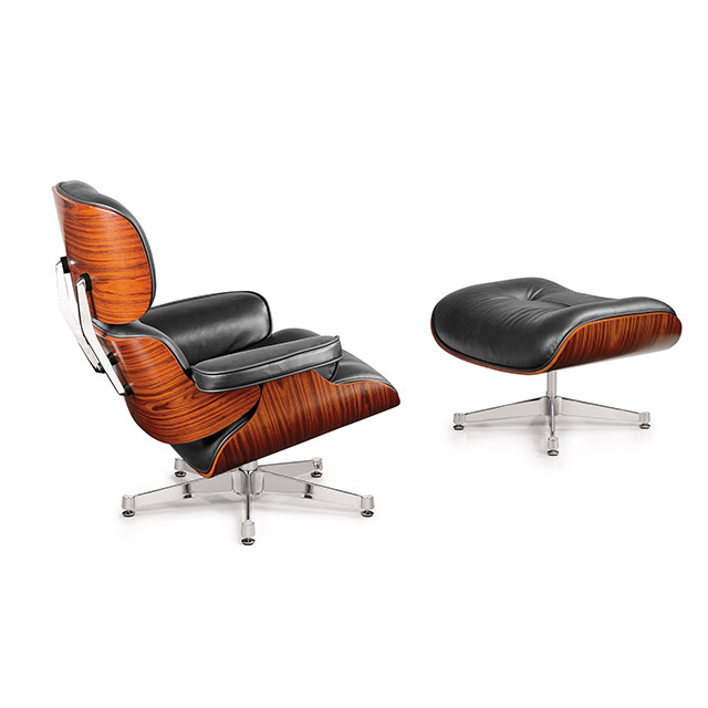 Classic genuine leather lounge chair swivel armchair with footrest