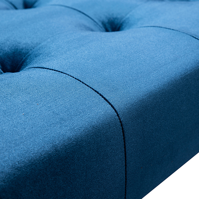 Elegant blue velvet sectional sofa with gold stainless steel legs