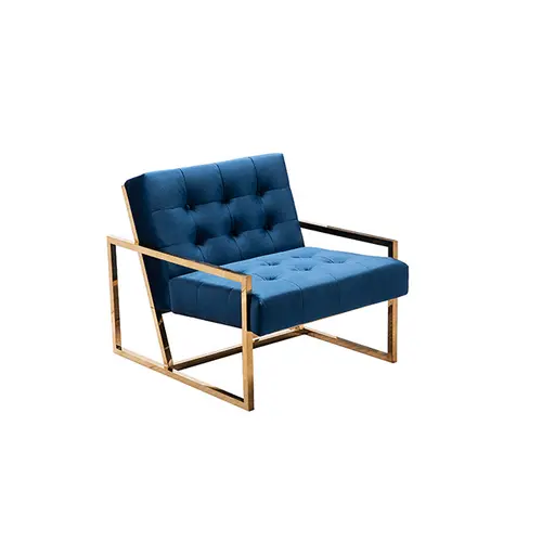 Elegant blue velvet sectional sofa with gold stainless steel legs