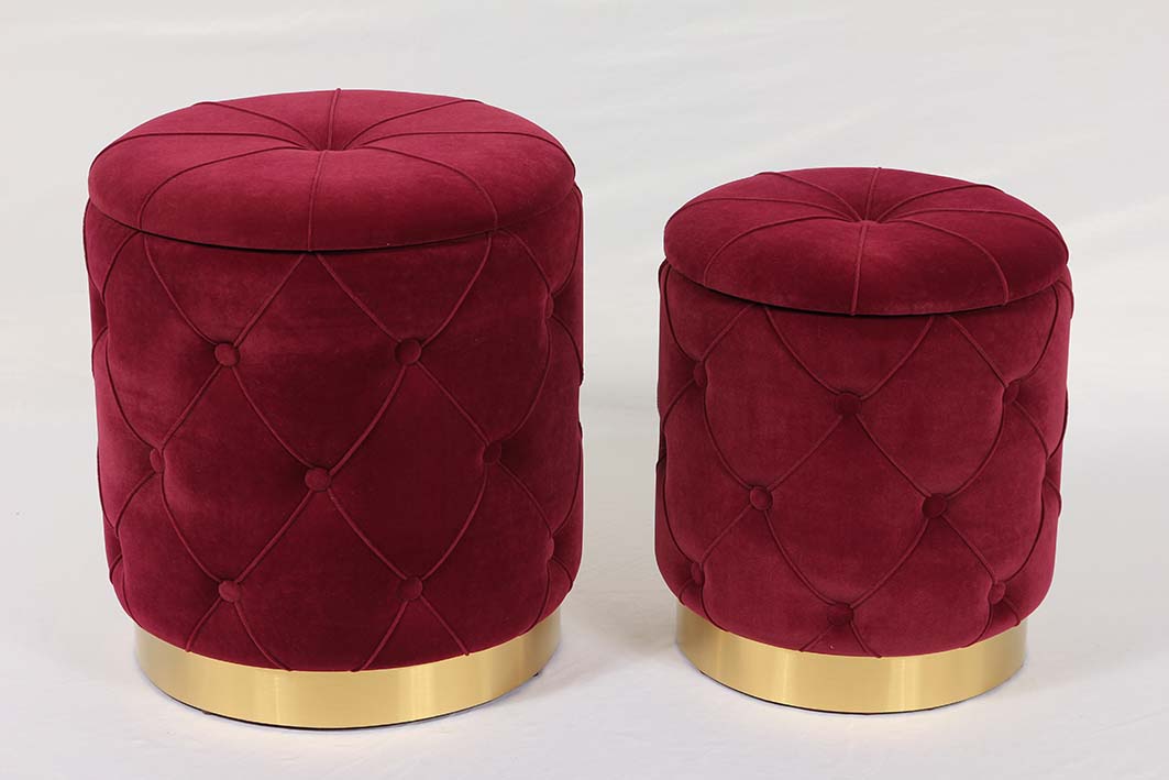 Velvet Button Ottoman with Gold Base