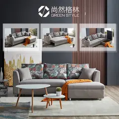 Three-seater sofa bed with storage ottoman
