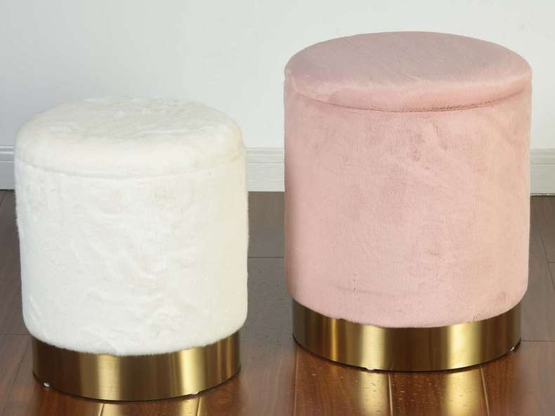 PINK FUR STORAGE STOOL