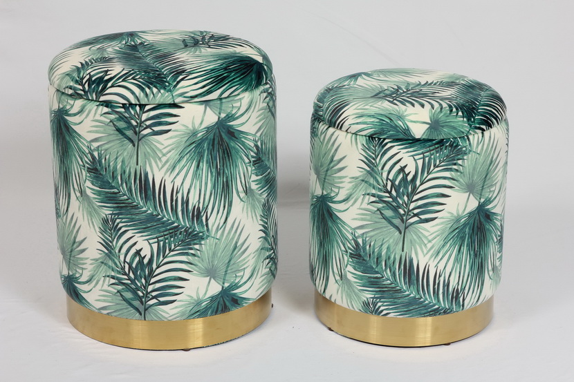 Round seated cloth footstool velvet gold metal base Ottoman stools