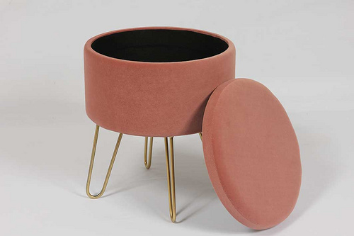 Modern Round Velvet Storage Ottoman Foot Rest Stool
