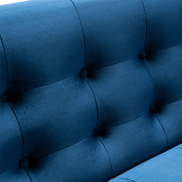 Elegant blue velvet sectional sofa with gold stainless steel legs