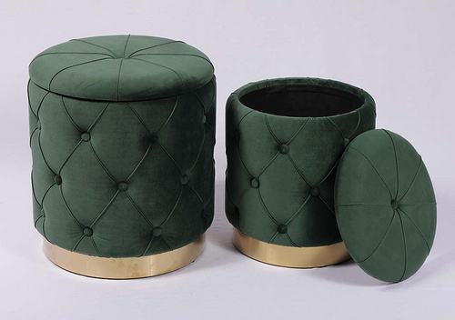 Velvet Button Ottoman with Gold Base