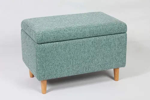 Blue Linen ottoman storage living bench seat with wooden legs