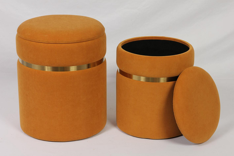 wholesale modern brown plywood Velvet Fabric stainless steel ring stool chair ottoman